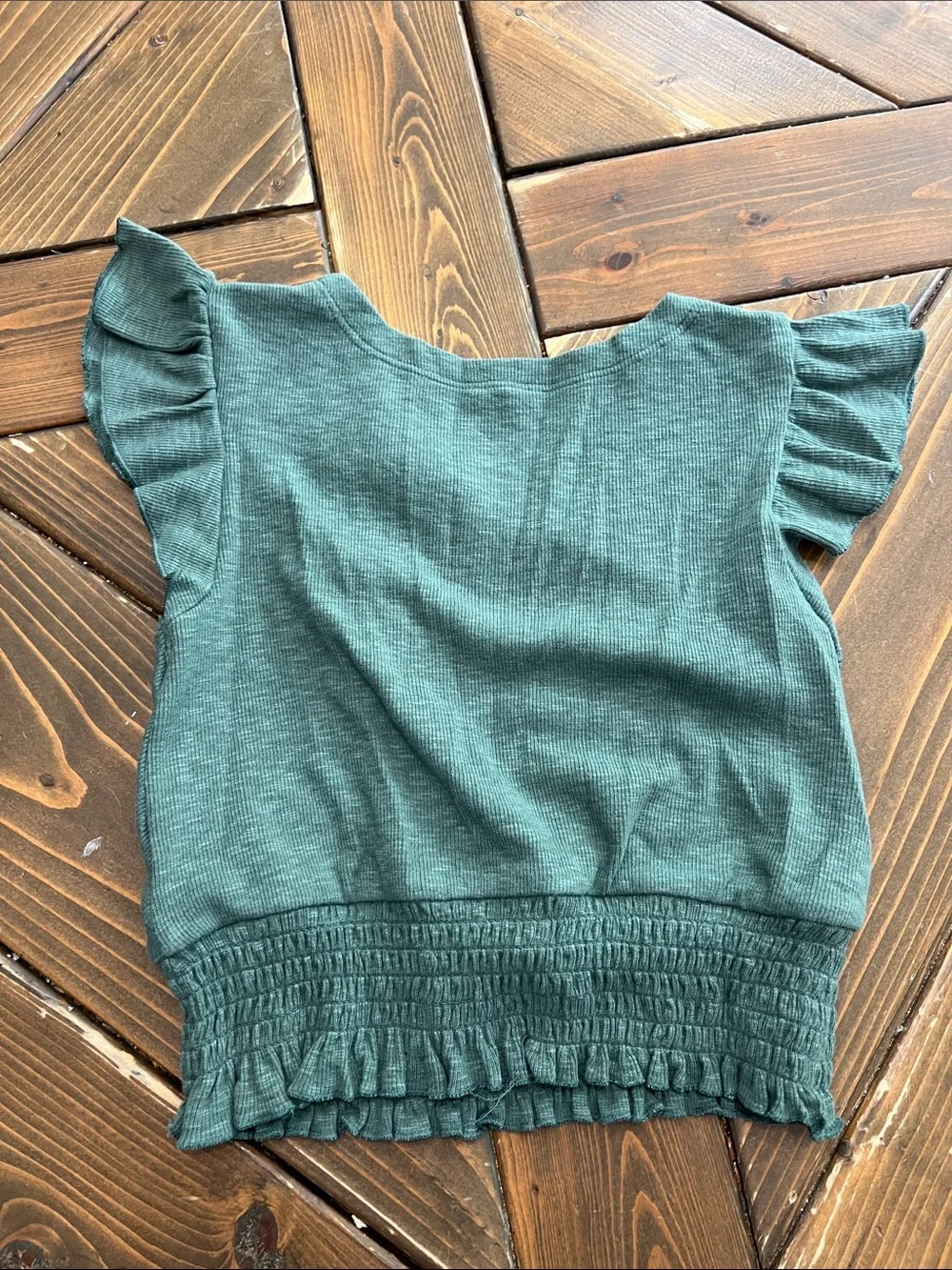 GAP Dark Teal Ruffle Sleeve Wrap Crop Top